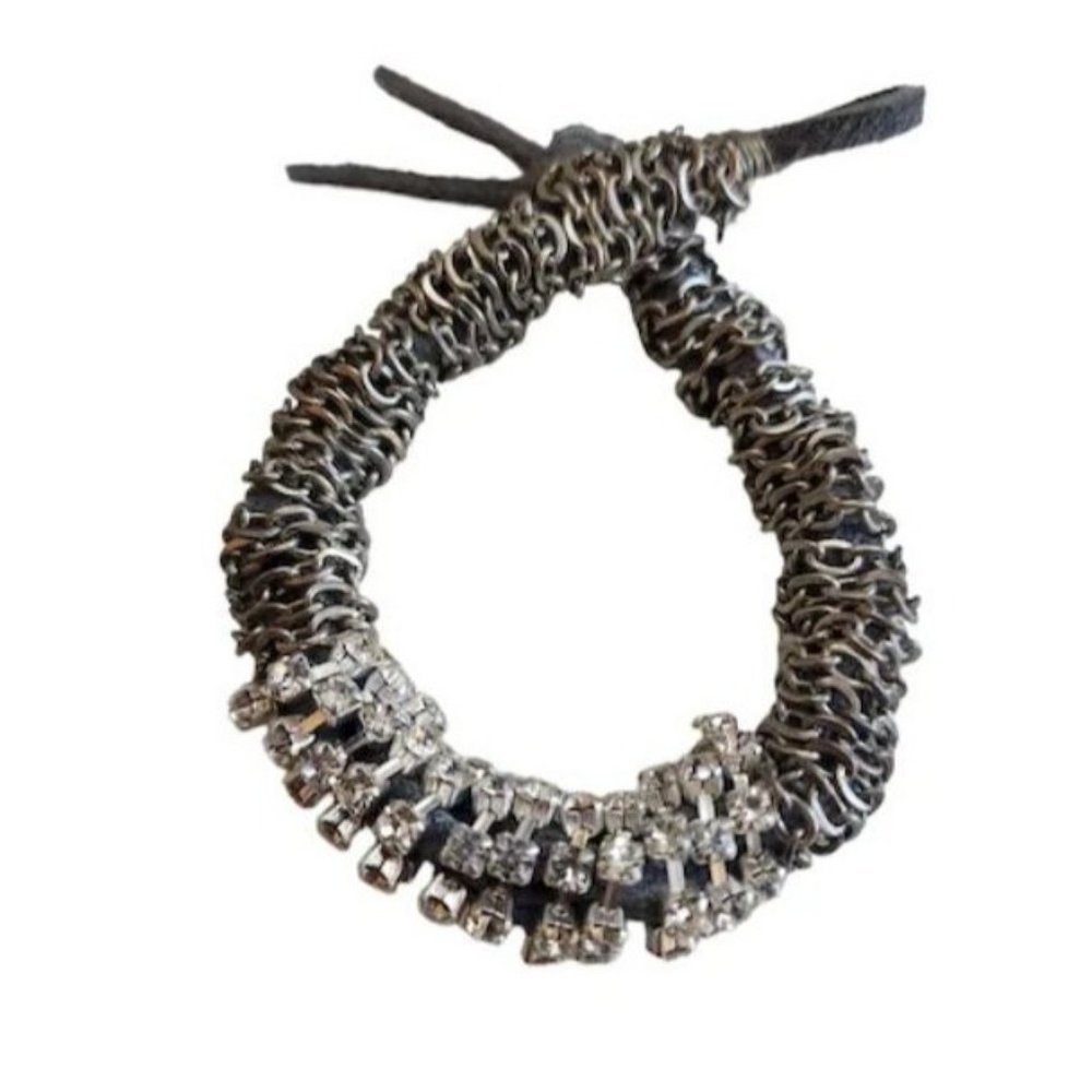 Vintage Signed NOS Bee Charming Chain Suede Rhinestone Roll Bracelet (A942)